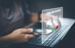 Smartphone with Online payment ,Hand touch banking online bill payment Approved concept button, credit card and network connection icon on business technology virtual screen background